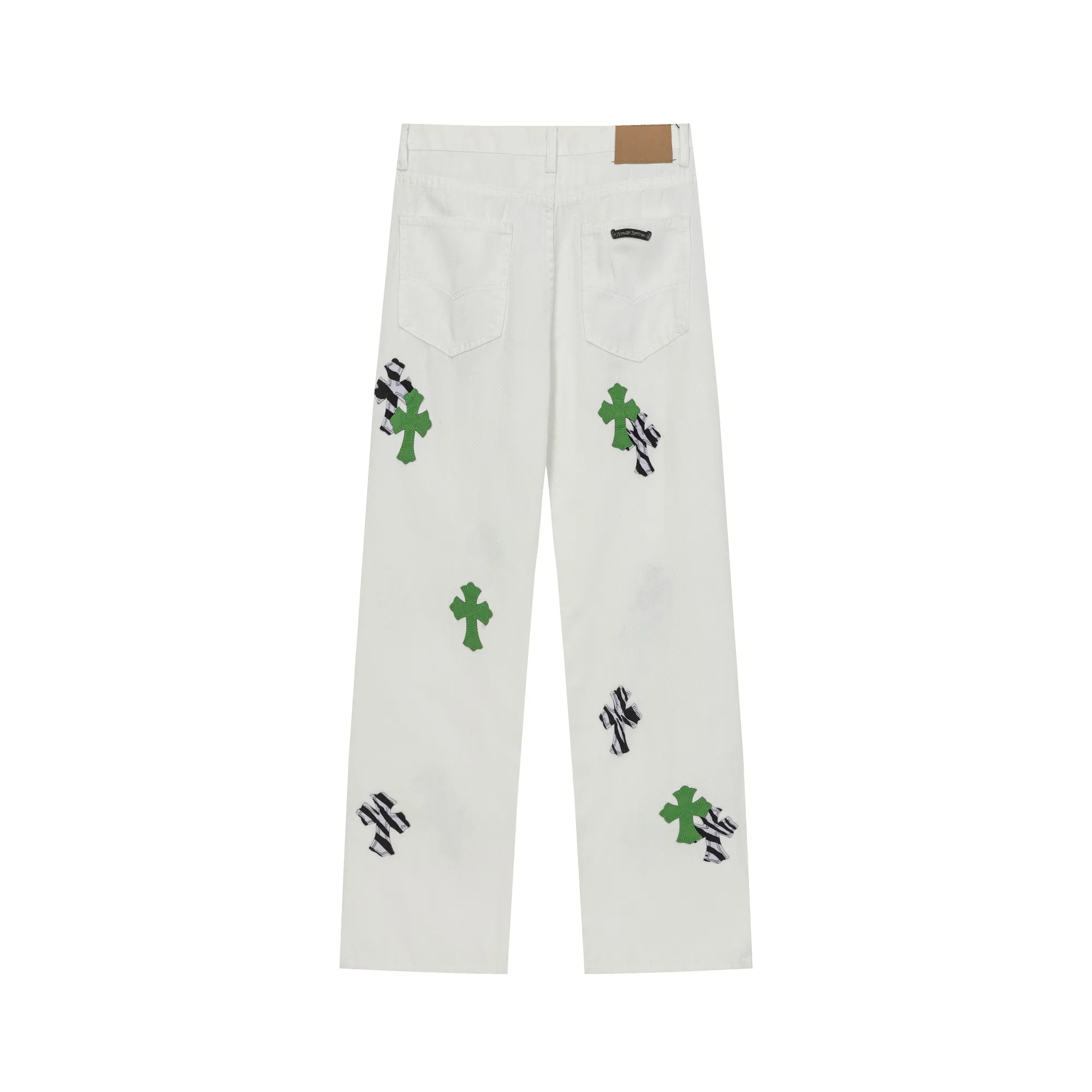 P270 Chrome Hearts/Chrome Hearts 25ss classic white cow series colored leather cross washed color cloth men's and women's denim trousers Color: Picture color Code number: 28-36